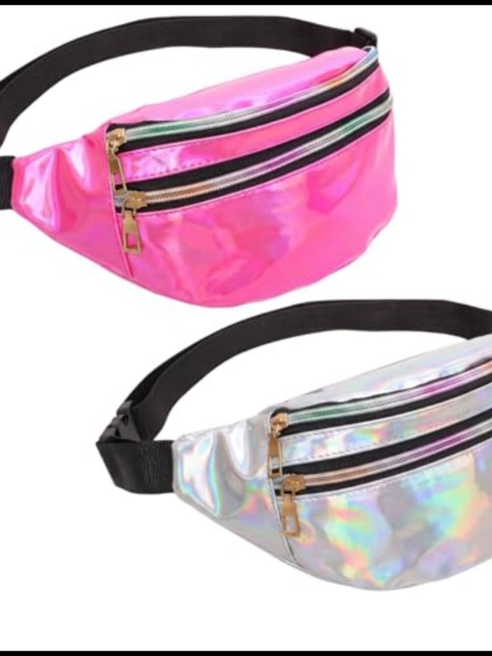 Holographic PU Fanny Pack 2pc Set Adjustable Waist Bag Rave Festival